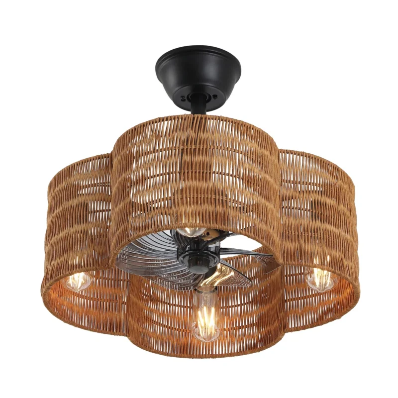 Farmhouse Rattan Ceiling Fan with Light - Rustic Woven Pendant Light Fan, Ideal for Living Room, Bedroom, and Patio Farmhouse/Rustic Decor