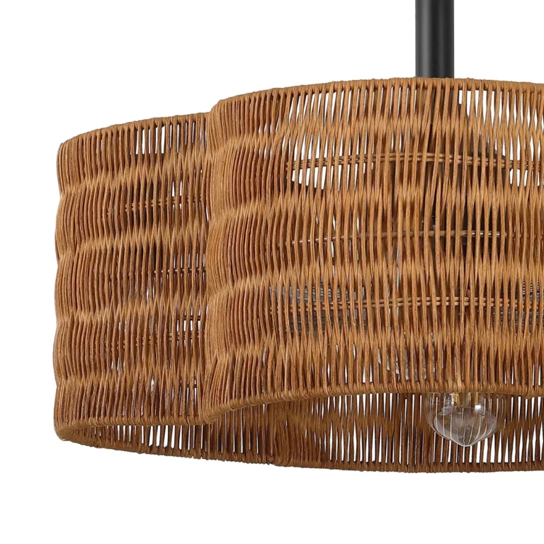 Farmhouse Rattan Ceiling Fan with Light - Rustic Woven Pendant Light Fan, Ideal for Living Room, Bedroom, and Patio Farmhouse/Rustic Decor