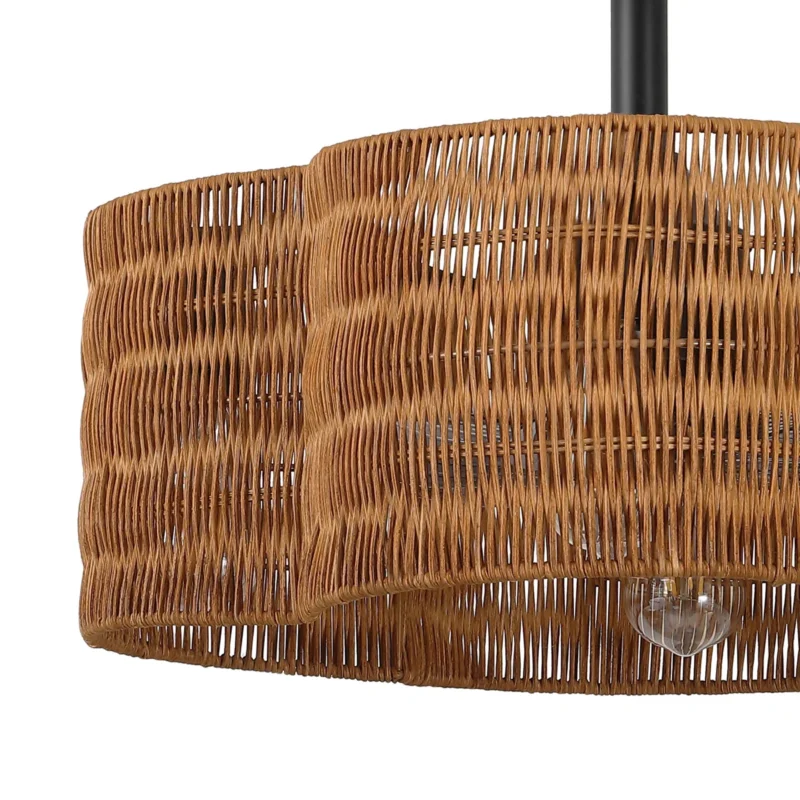 Farmhouse Rattan Ceiling Fan with Light - Rustic Woven Pendant Light Fan, Ideal for Living Room, Bedroom, and Patio Farmhouse/Rustic Decor