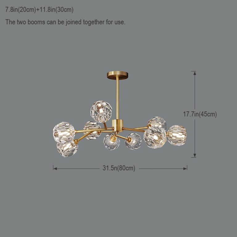 Brass & Crystal Chandelier - Modern Luxury Sputnik Pendant Light with Faceted Crystals, Ideal for Living Room and Dining Room Decor