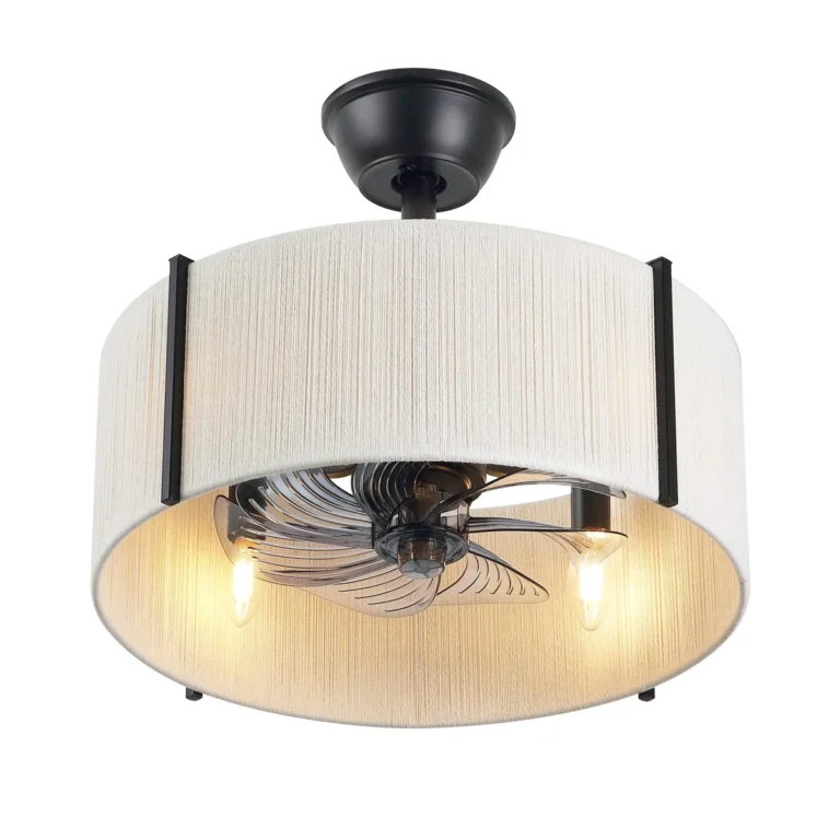Modern Brass Ceiling Fan with Light - Fabric Shade 2-in-1 Pendant Light Fan, Ideal for Bedroom and Living Room Modern Decor