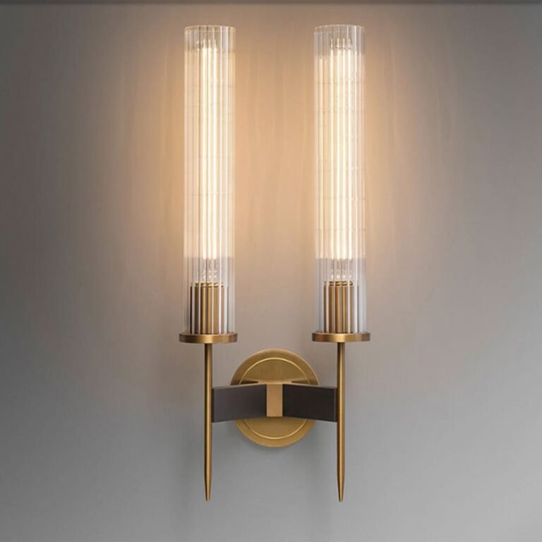 Ribbed Glass & Brass Wall Sconce - Modern Industrial Wall Light with Textured Glass Tubes, Perfect for Bathroom Vanity and Hallway Decor