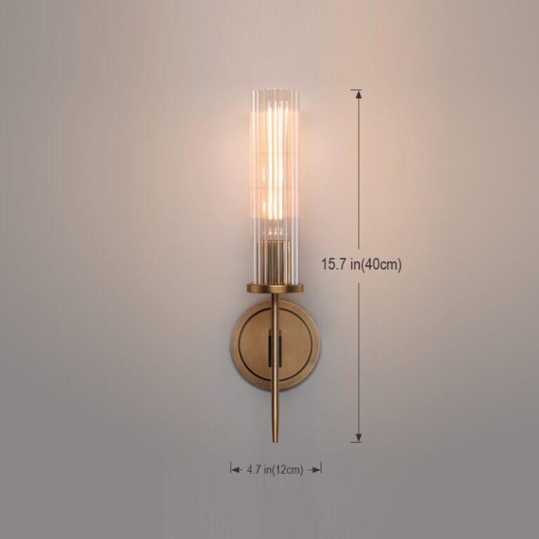 Ribbed Glass & Brass Wall Sconce - Modern Industrial Wall Light with Textured Glass Tubes, Perfect for Bathroom Vanity and Hallway Decor