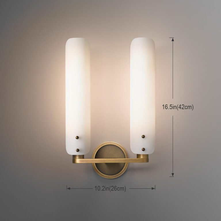 Modern Minimalist Brass & Frosted Glass Wall Sconce - Double Light Fixture for Bathroom Vanity and Bedroom Decor