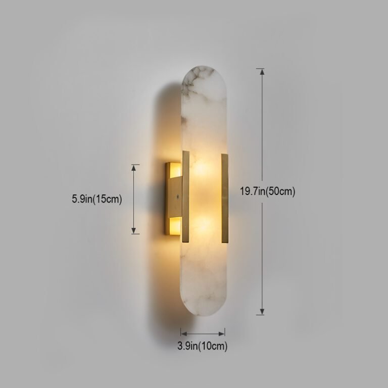 Brass & Marble Wall Sconce - Modern Luxury Vanity Light with Natural Marble Panel, Ideal for Bathroom and Bedroom Decor