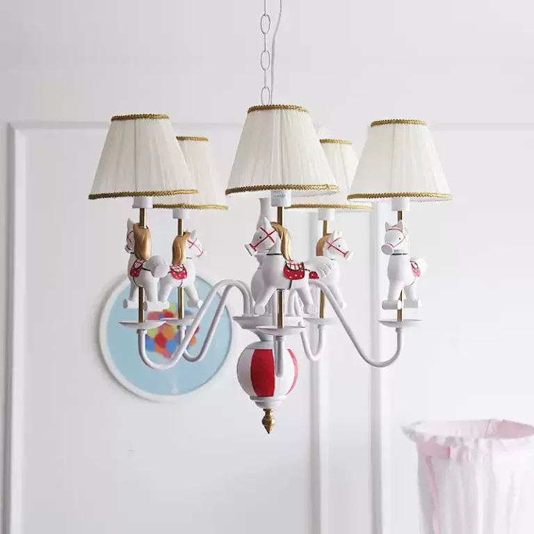 Carousel Chandelier for Kids Room - Colorful Circus Horse Pendant Light with Striped Lampshades, Perfect for Children's Bedroom & Playroom Decor