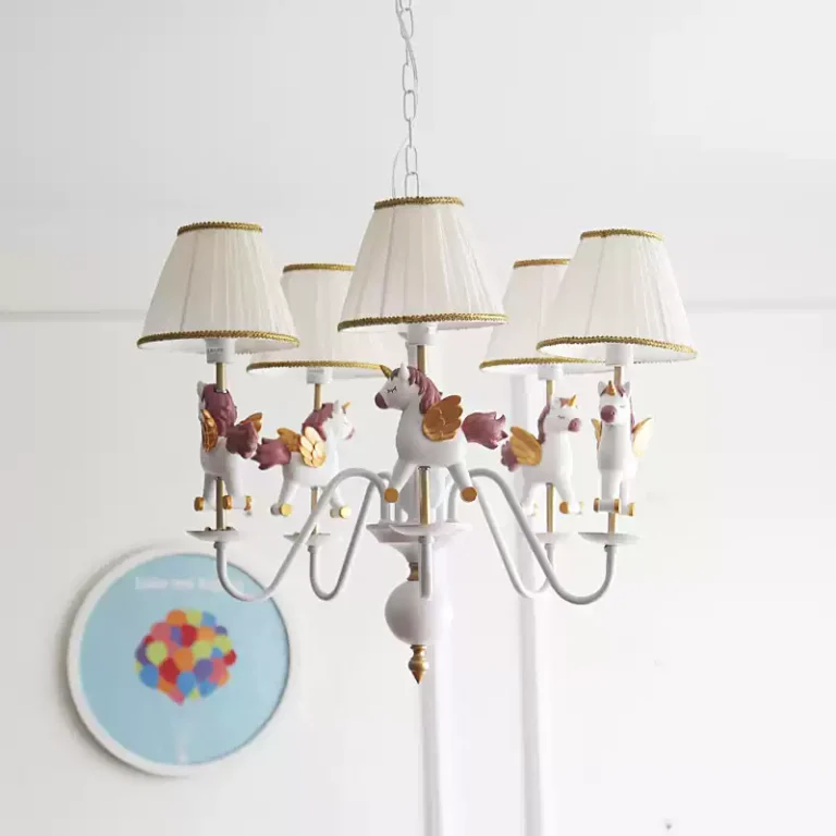 Carousel Chandelier for Kids Room - Colorful Circus Horse Pendant Light with Striped Lampshades, Perfect for Children's Bedroom & Playroom Decor