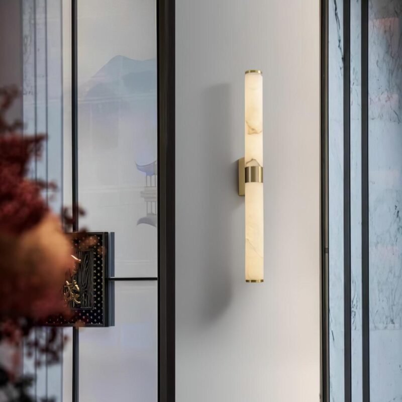 Brass Alabaster Wall Sconce in Living Room - Modern Luxury Lighting for Home Decor