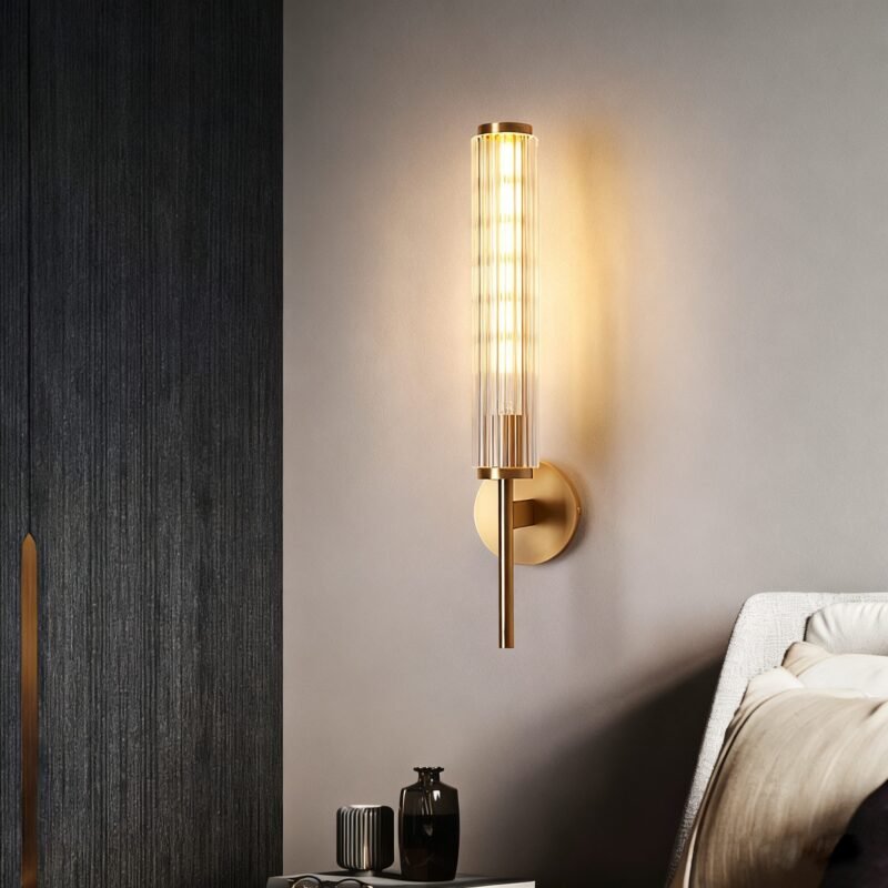 Brass & Glass Wall Sconce - Modern Luxury Vanity Light with Glass Tubes, Ideal for Bathroom and Bedroom Decor