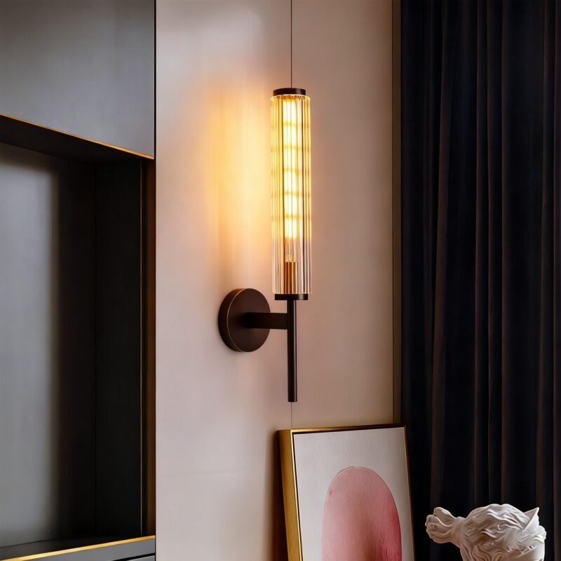 Brass & Glass Wall Sconce - Modern Luxury Vanity Light with Glass Tubes, Ideal for Bathroom and Bedroom Decor