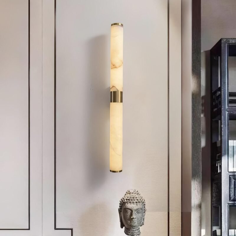 Brass Alabaster Wall Sconce in Living Room - Modern Luxury Lighting for Home Decor
