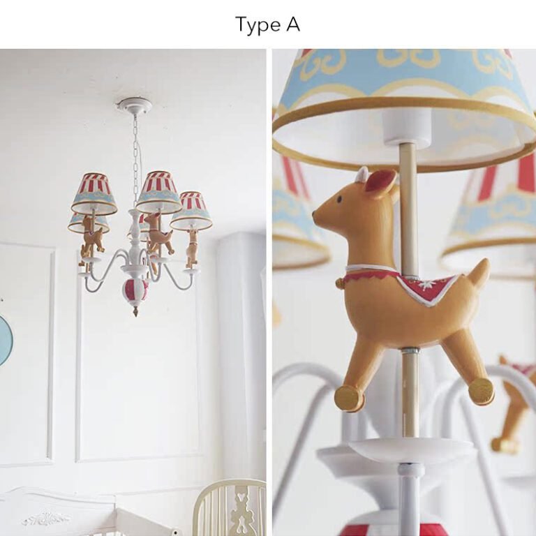 Carousel Chandelier for Kids Room - Colorful Circus Horse Pendant Light with Striped Lampshades, Perfect for Children's Bedroom & Playroom Decor