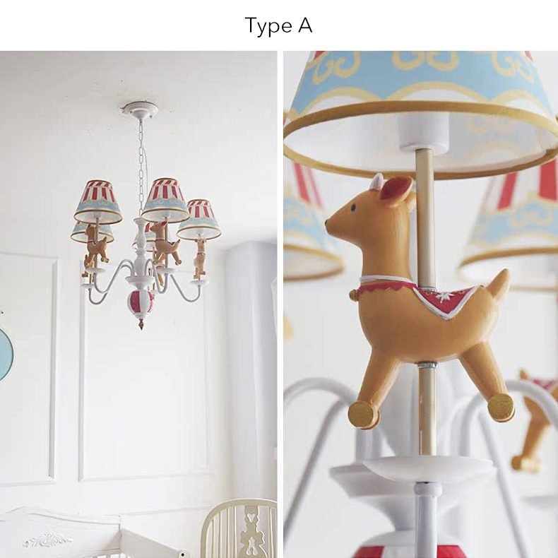 Carousel Chandelier for Kids Room - Colorful Circus Horse Pendant Light with Striped Lampshades, Perfect for Children's Bedroom & Playroom Decor