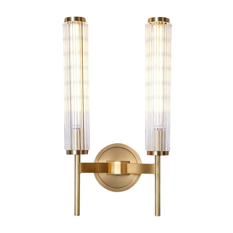 Brass & Glass Wall Sconce - Modern Luxury Vanity Light with Glass Tubes, Ideal for Bathroom and Bedroom Decor
