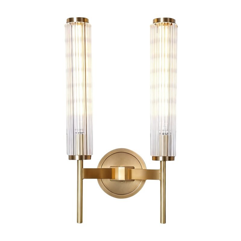 Brass & Glass Wall Sconce - Modern Luxury Vanity Light with Glass Tubes, Ideal for Bathroom and Bedroom Decor