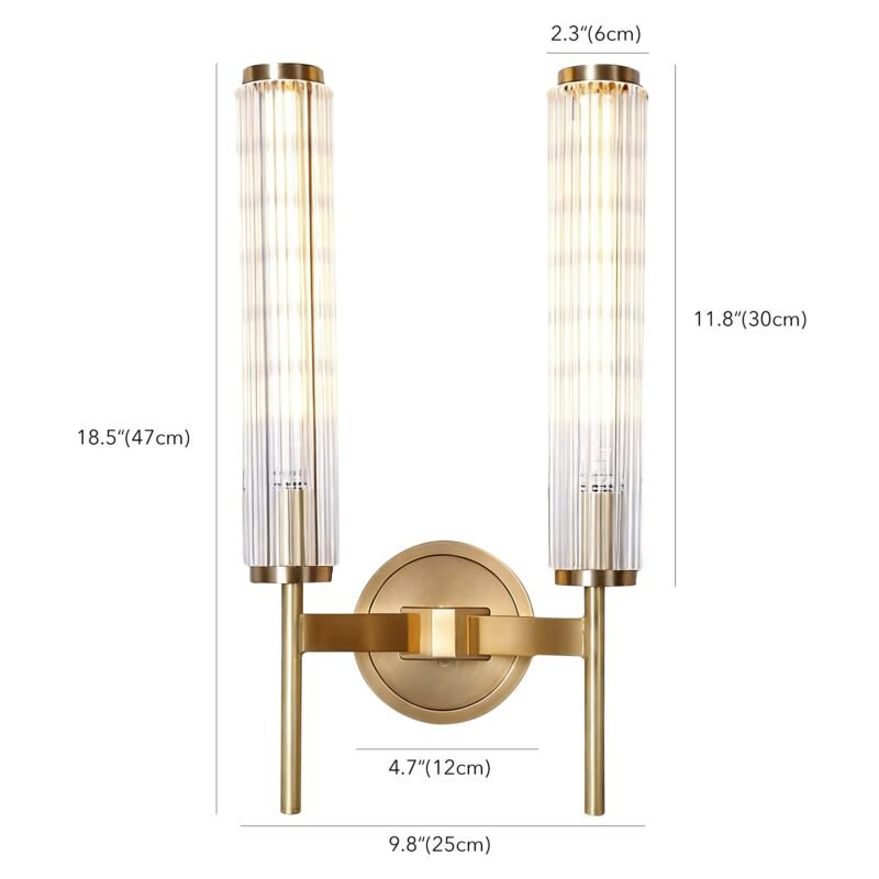 Brass & Glass Wall Sconce - Modern Luxury Vanity Light with Glass Tubes, Ideal for Bathroom and Bedroom Decor