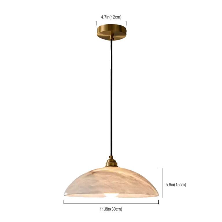Alabaster Dome Pendant Light - Brass Accent Luxury Hanging Lamp