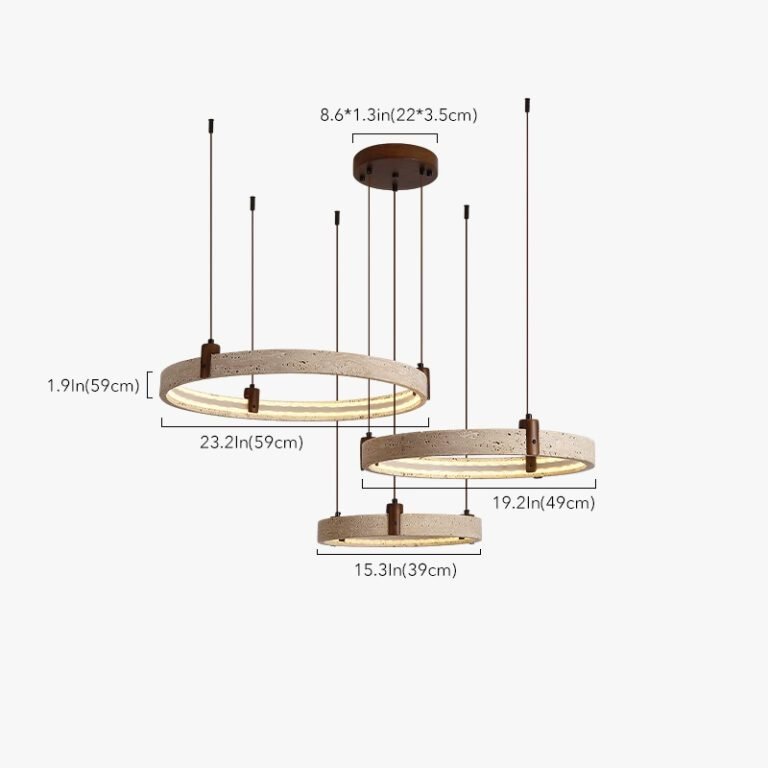 Travertine Ring Chandelier - Modern Rustic Natural Yellow Cave Stone Multi-Ring Pendant Light for Dining Room, Kitchen Island Ceiling Lighting