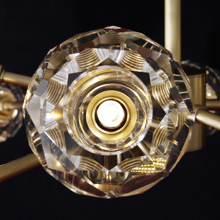 Brass & Crystal Chandelier - Modern Luxury Sputnik Pendant Light with Faceted Crystals, Ideal for Living Room and Dining Room Decor