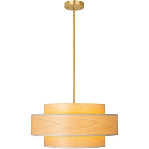 Mid-Century Wood Veneer Pendant Light - Metal Accent Retro Chandelier Main Image