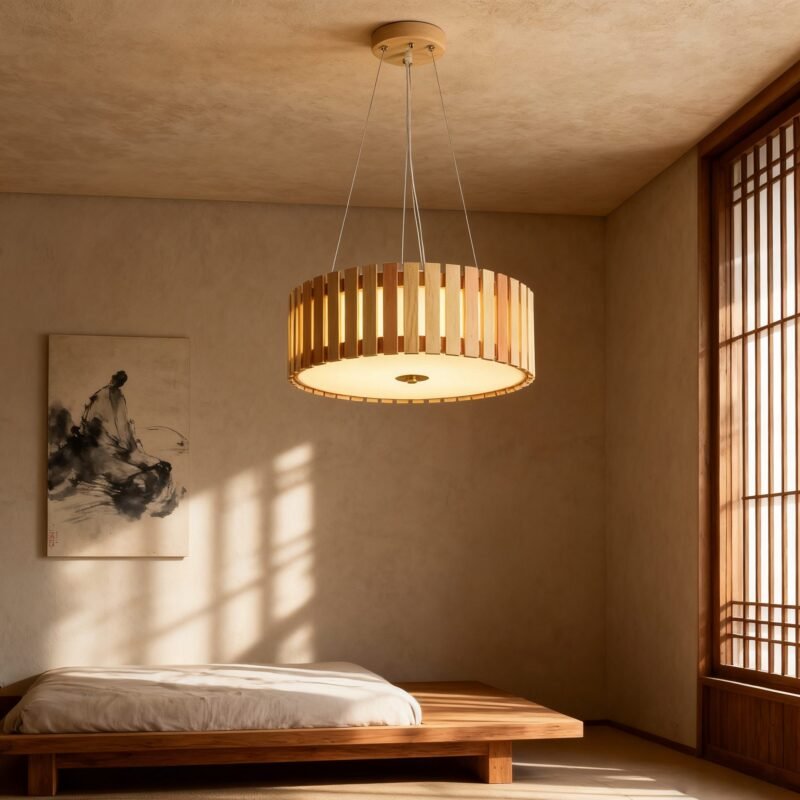 Nordic Wooden Pendant Light in Dining Room - Scandinavian Wood Lighting for Home Decor