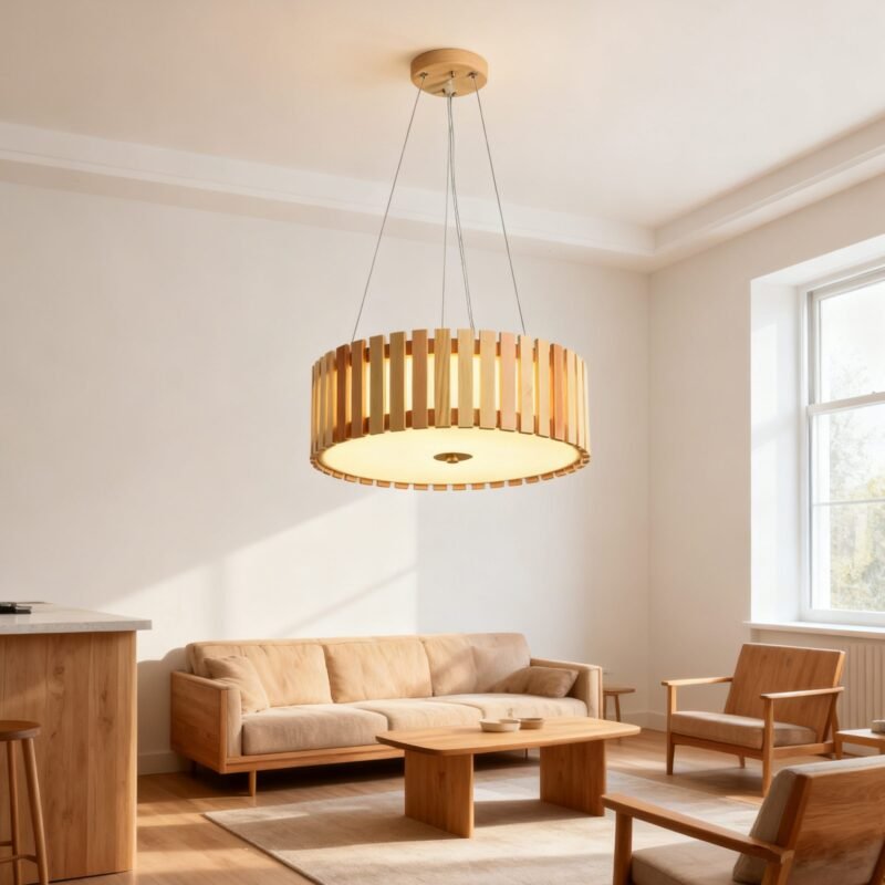 Nordic Wooden Pendant Light in Dining Room - Scandinavian Wood Lighting for Home Decor