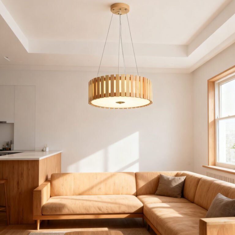 Nordic Wooden Pendant Light in Dining Room - Scandinavian Wood Lighting for Home Decor