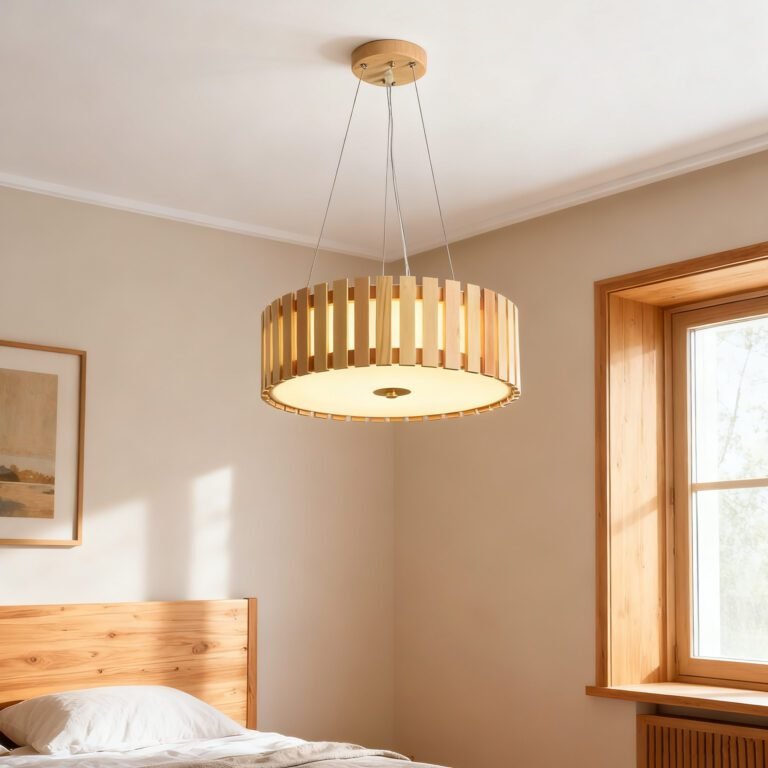 Nordic Wooden Pendant Light in Dining Room - Scandinavian Wood Lighting for Home Decor