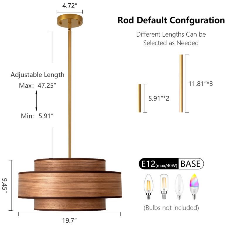 Mid-Century Wood Veneer Pendant Light Close-Up - Wood Veneer Texture & Metal Accent Detail
