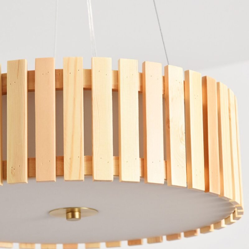 Nordic Wooden Pendant Light Close-Up - Natural Wood Texture Detail