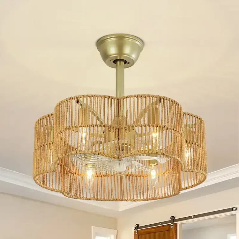 Jute & Gold Hardware Ceiling Fan Light - Boho Casual Fixture with Cooling & Illumination, Ideal for Living Room Decor