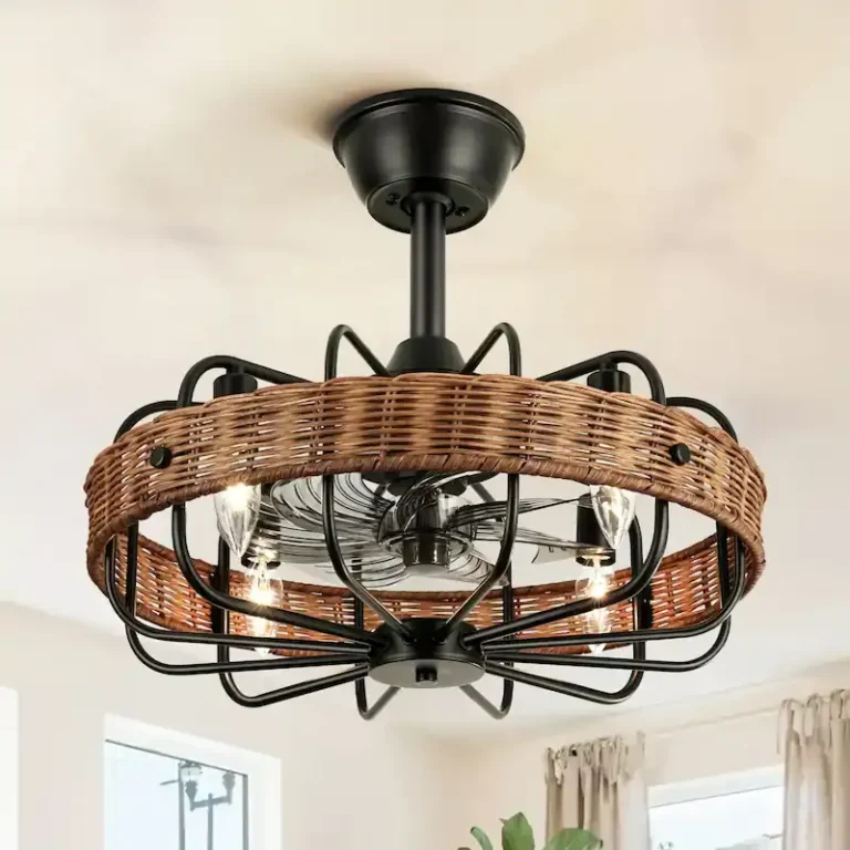 Rattan & Black Iron Ceiling Fan Light - Boho Industrial Fixture with Cooling & Illumination, Ideal for Living Room Decor