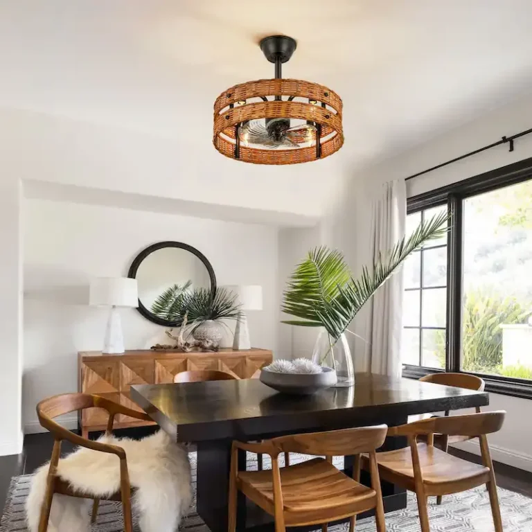 Double-Layer Rattan & Black Iron Ceiling Fan Light - Rustic Natural Fixture with Cooling & Illumination, Ideal for Living Room Decor