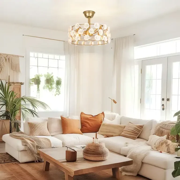 Gold & White Floral Ceiling Fan Light - French Romantic Fixture with Cooling & Illumination, Ideal for Bedroom Decor