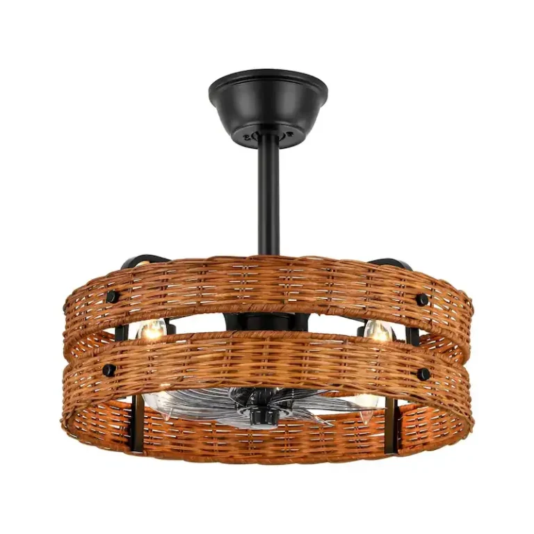 Double-Layer Rattan & Black Iron Ceiling Fan Light - Rustic Natural Fixture with Cooling & Illumination, Ideal for Living Room Decor