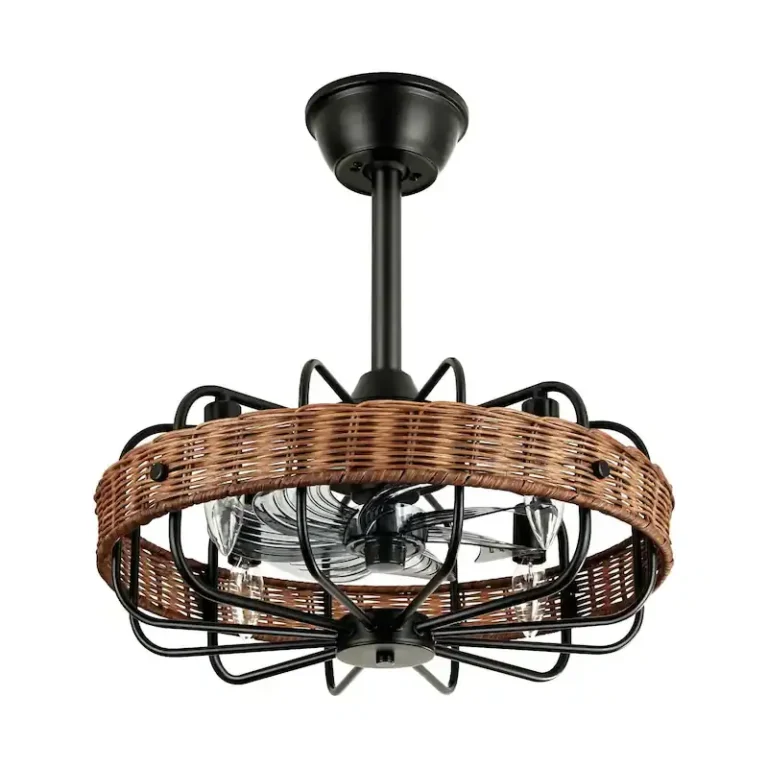 Rattan & Black Iron Ceiling Fan Light - Boho Industrial Fixture with Cooling & Illumination, Ideal for Living Room Decor