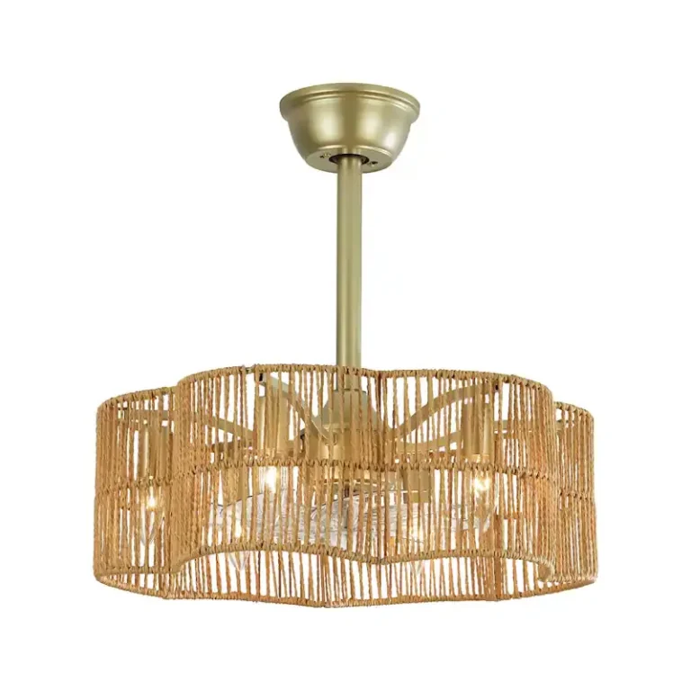 Jute & Gold Hardware Ceiling Fan Light - Boho Casual Fixture with Cooling & Illumination, Ideal for Living Room Decor