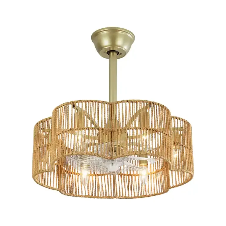 Jute & Gold Hardware Ceiling Fan Light - Boho Casual Fixture with Cooling & Illumination, Ideal for Living Room Decor