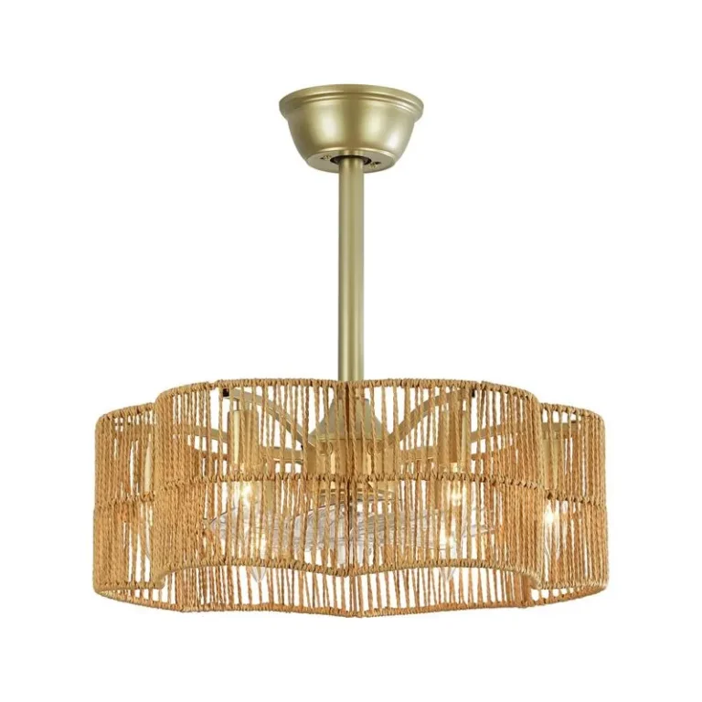 Jute & Gold Hardware Ceiling Fan Light - Boho Casual Fixture with Cooling & Illumination, Ideal for Living Room Decor