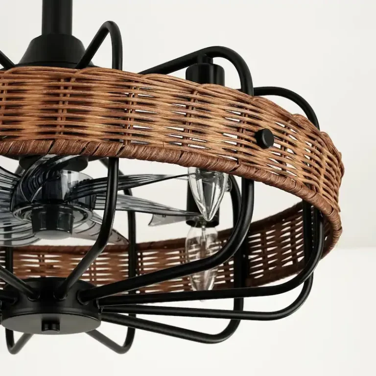Rattan & Black Iron Ceiling Fan Light - Boho Industrial Fixture with Cooling & Illumination, Ideal for Living Room Decor