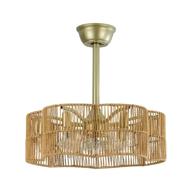 Jute & Gold Hardware Ceiling Fan Light - Boho Casual Fixture with Cooling & Illumination, Ideal for Living Room Decor