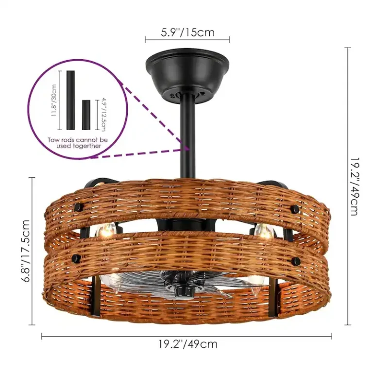 Double-Layer Rattan & Black Iron Ceiling Fan Light - Rustic Natural Fixture with Cooling & Illumination, Ideal for Living Room Decor