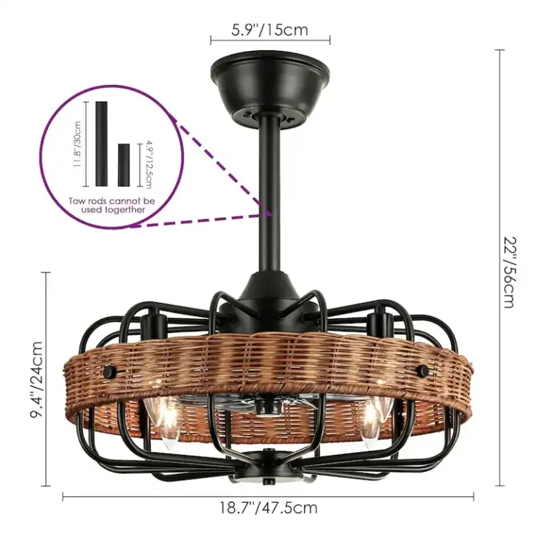 Rattan & Black Iron Ceiling Fan Light - Boho Industrial Fixture with Cooling & Illumination, Ideal for Living Room Decor