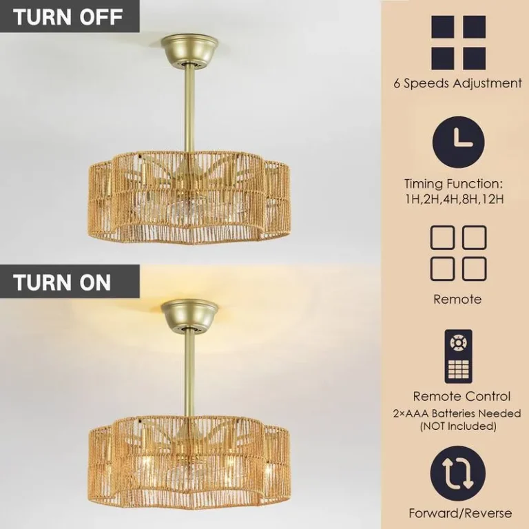 Jute & Gold Hardware Ceiling Fan Light - Boho Casual Fixture with Cooling & Illumination, Ideal for Living Room Decor
