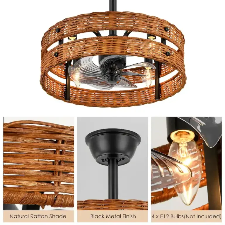 Double-Layer Rattan & Black Iron Ceiling Fan Light - Rustic Natural Fixture with Cooling & Illumination, Ideal for Living Room Decor