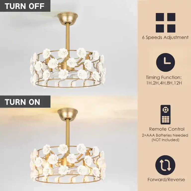 Gold & White Floral Ceiling Fan Light - French Romantic Fixture with Cooling & Illumination, Ideal for Bedroom Decor