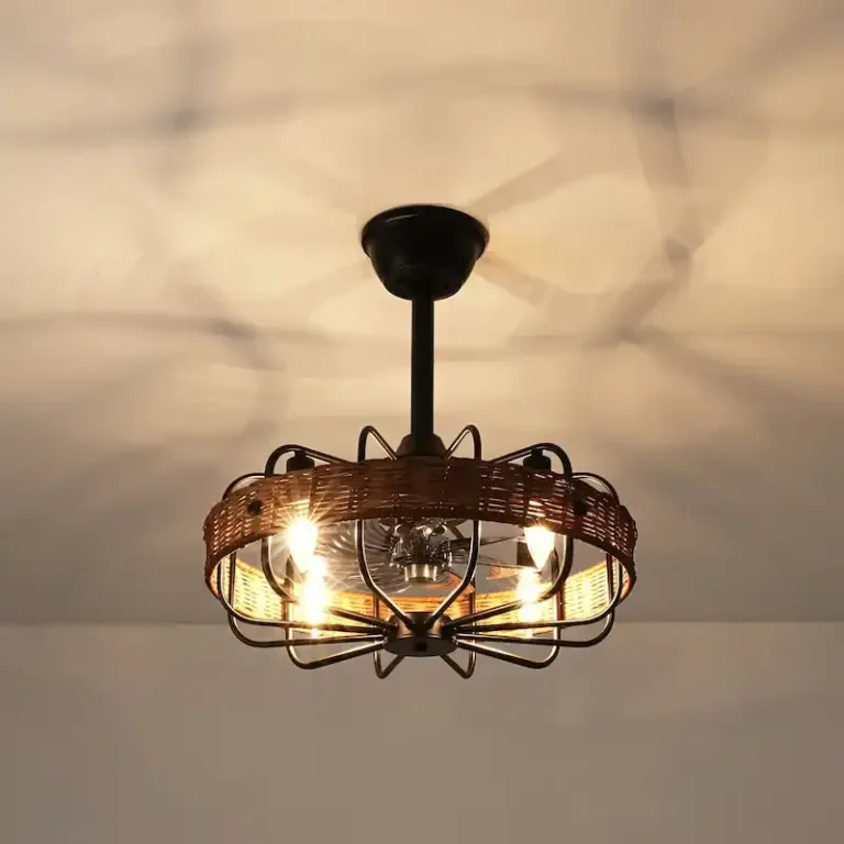 Rattan & Black Iron Ceiling Fan Light - Boho Industrial Fixture with Cooling & Illumination, Ideal for Living Room Decor