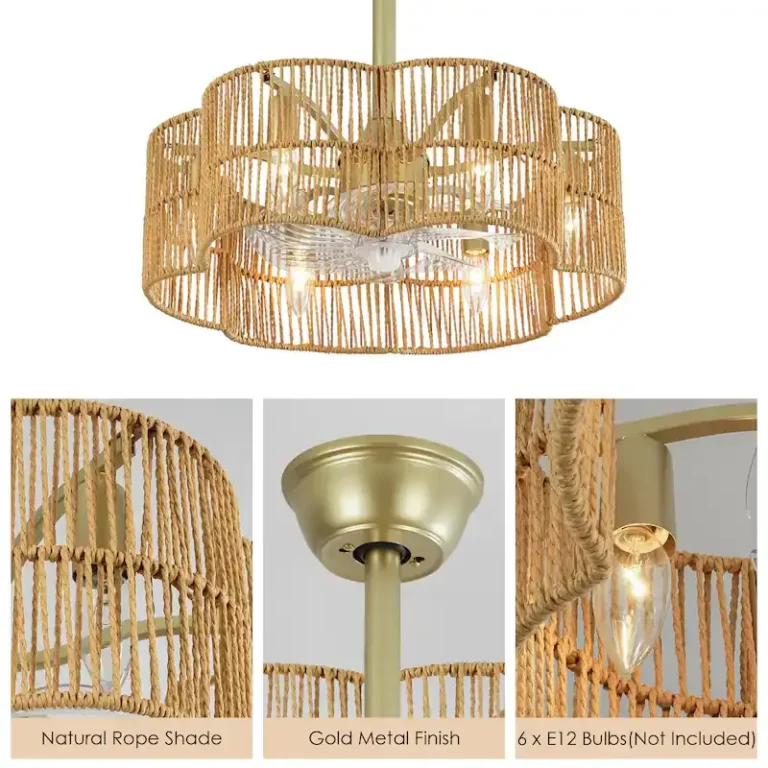Jute & Gold Hardware Ceiling Fan Light - Boho Casual Fixture with Cooling & Illumination, Ideal for Living Room Decor