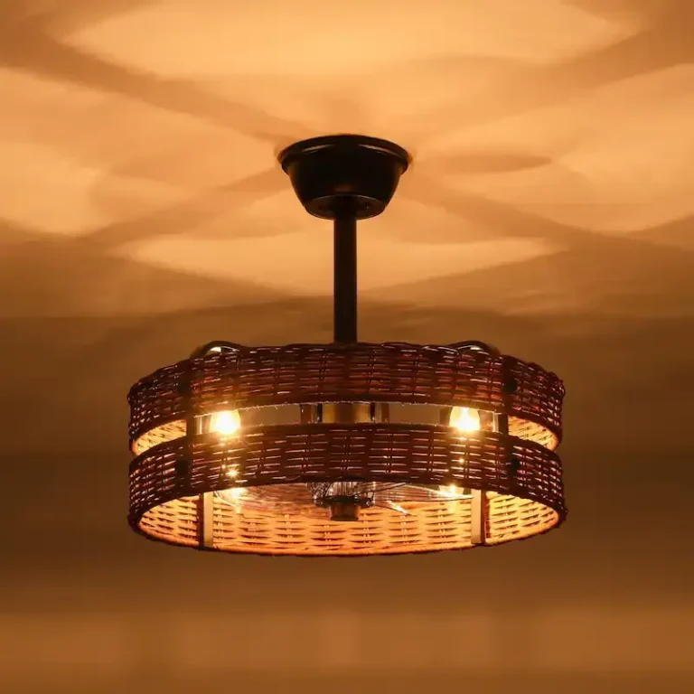 Double-Layer Rattan & Black Iron Ceiling Fan Light - Rustic Natural Fixture with Cooling & Illumination, Ideal for Living Room Decor