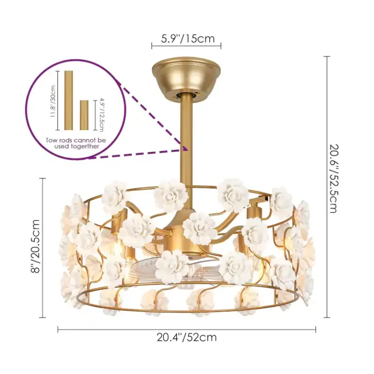 Gold & White Floral Ceiling Fan Light - French Romantic Fixture with Cooling & Illumination, Ideal for Bedroom Decor